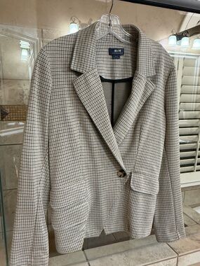 Anthropologie Beige and Black Checked Blazer